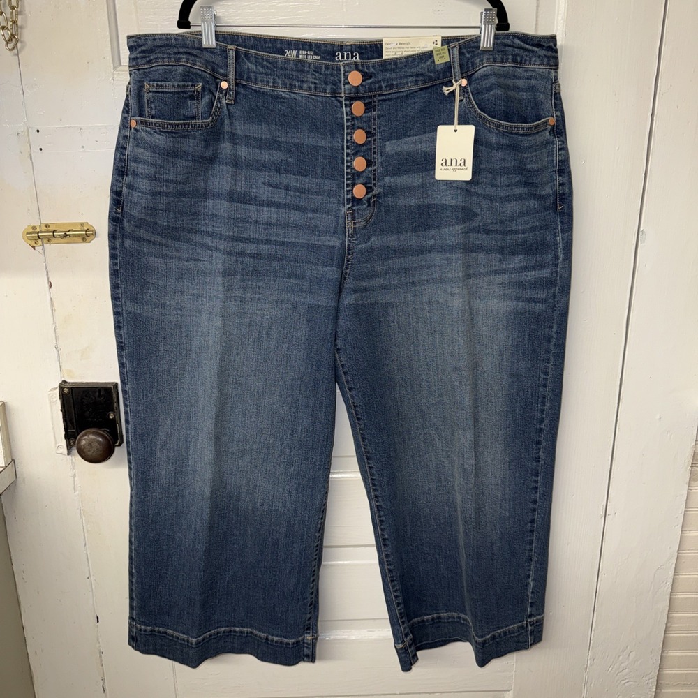 High Rise Jeans Wide Leg Crop Womens 24W Button Fly a.n.a Brand - Picture 1 of 12